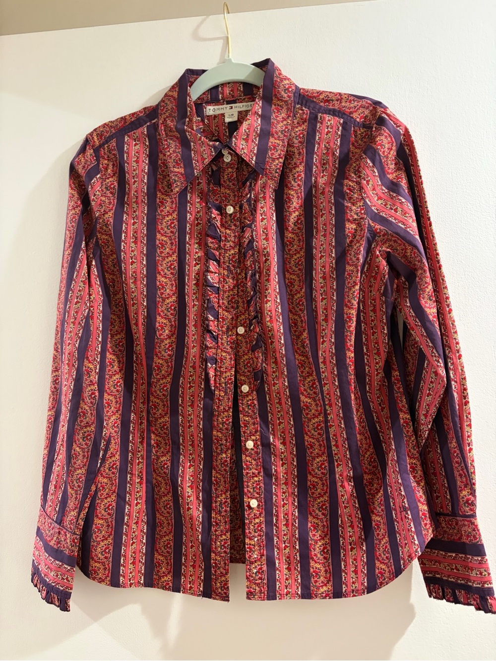 Tommy Hilfiger Red & Purple Striped Floral Button-Down Shirt